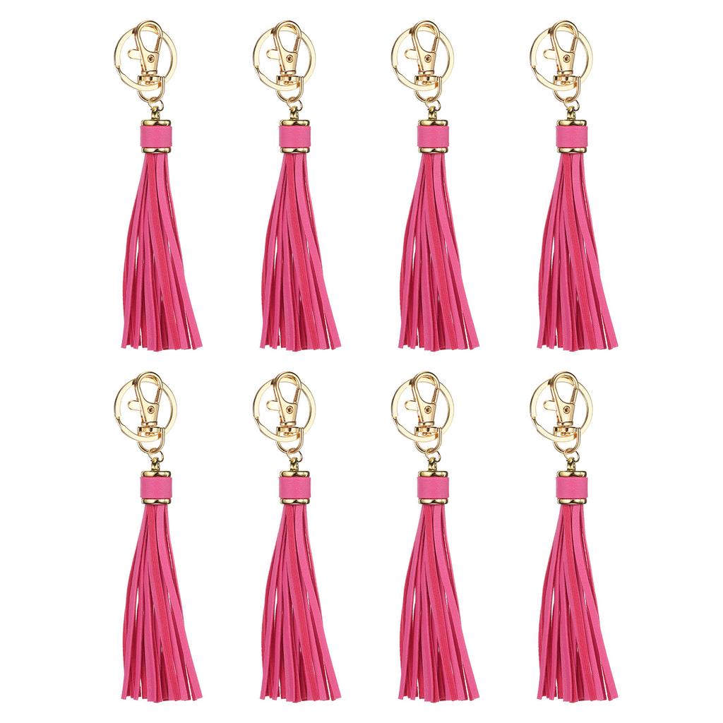 8pcs PU Leather Tassels PU Tassels with Key Rings Tassel Curtain Bag Tassel for Jewelry Making Phone Straps Handbag DIY Crafts