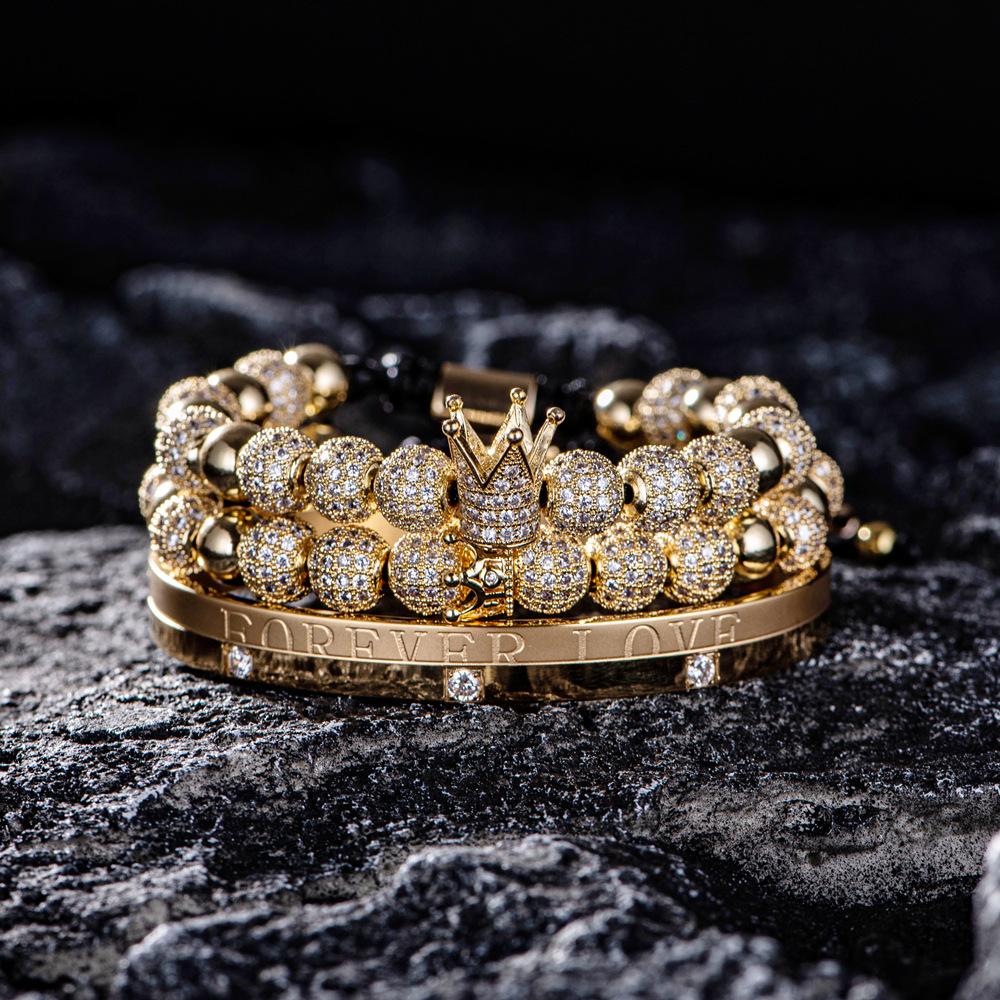 2026 Double Crown Bracelet Set Couple Micro Diamond Ball Bracelet