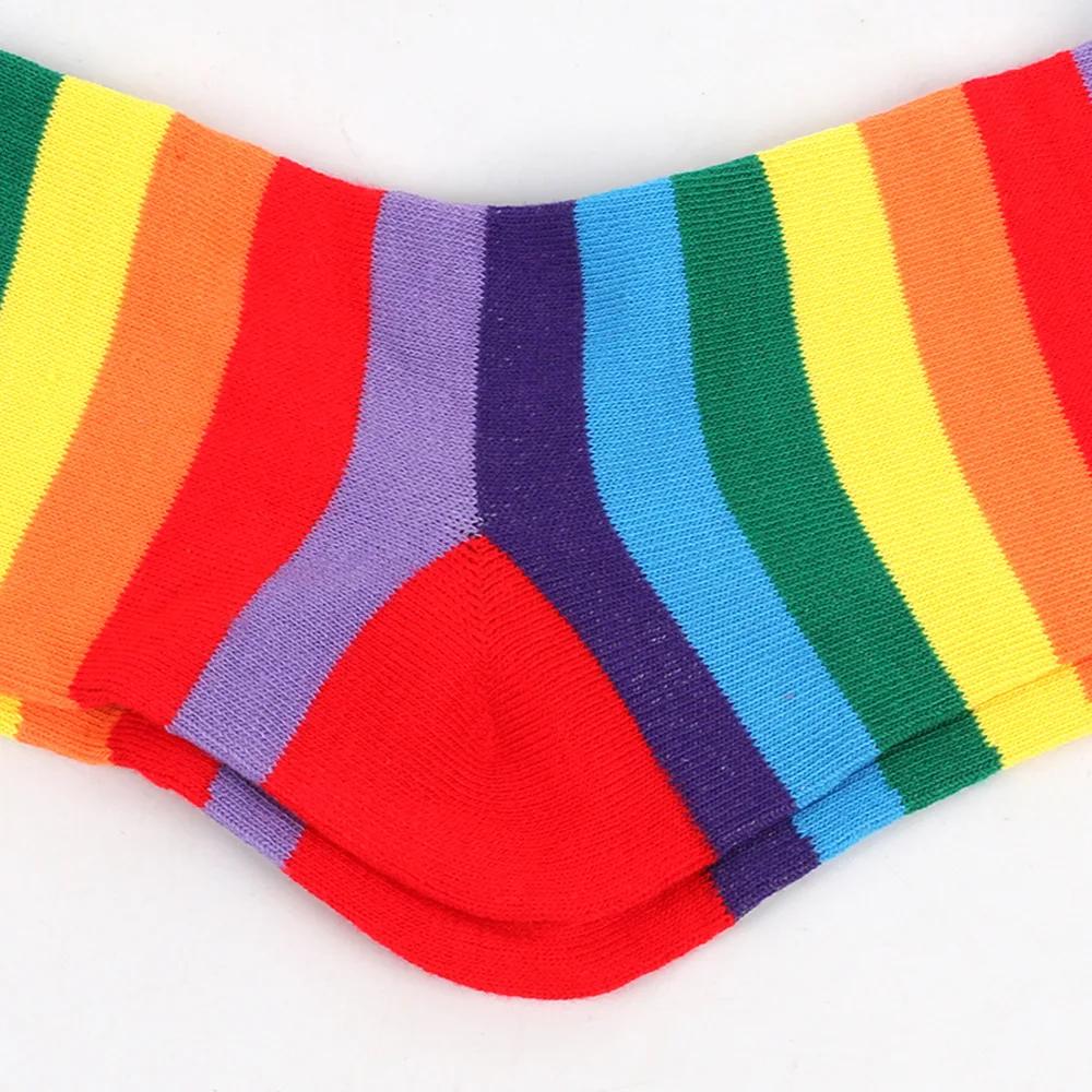 Women Fancy Rainbow Stripes Over Knee Long Socks Elbow Gloves Set Halloween Cosplay Costume Knitted Stretchhy Thigh High