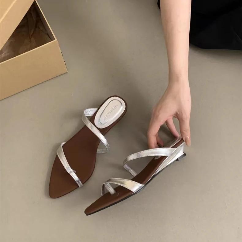 Fashion 2024 High Quality Ladies Shoes Set of Toes Women's Slippers Fashion Shallow Modem Slippers Sexy Pointed Toe Solid Wedge Slippers