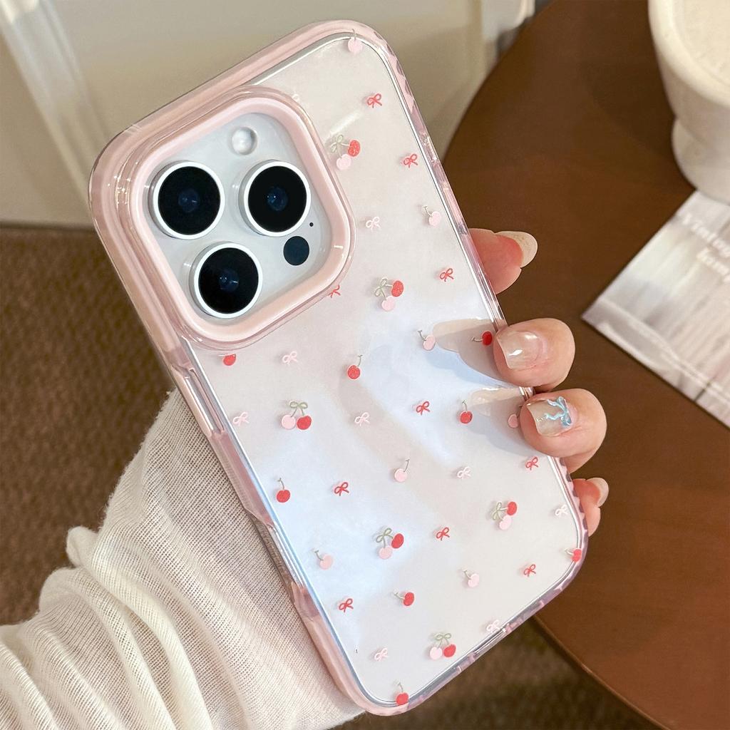 Sweet Little Cherry IPhone 16promax Apple 15 Mobile Phone Case Suitable for 14 Gentle 13 Transparent 11 Soft Silicone