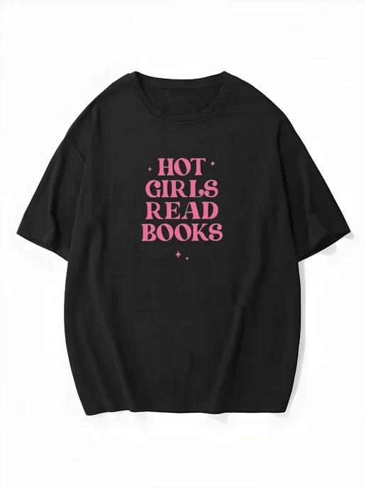 Oversized T-shirt with a book print L