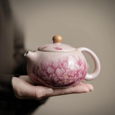 Antique Powder Peony Xishi Pot Ceramic Brewing Teapot Open Piece Keepable Kung Fu Tea Set Single Cup