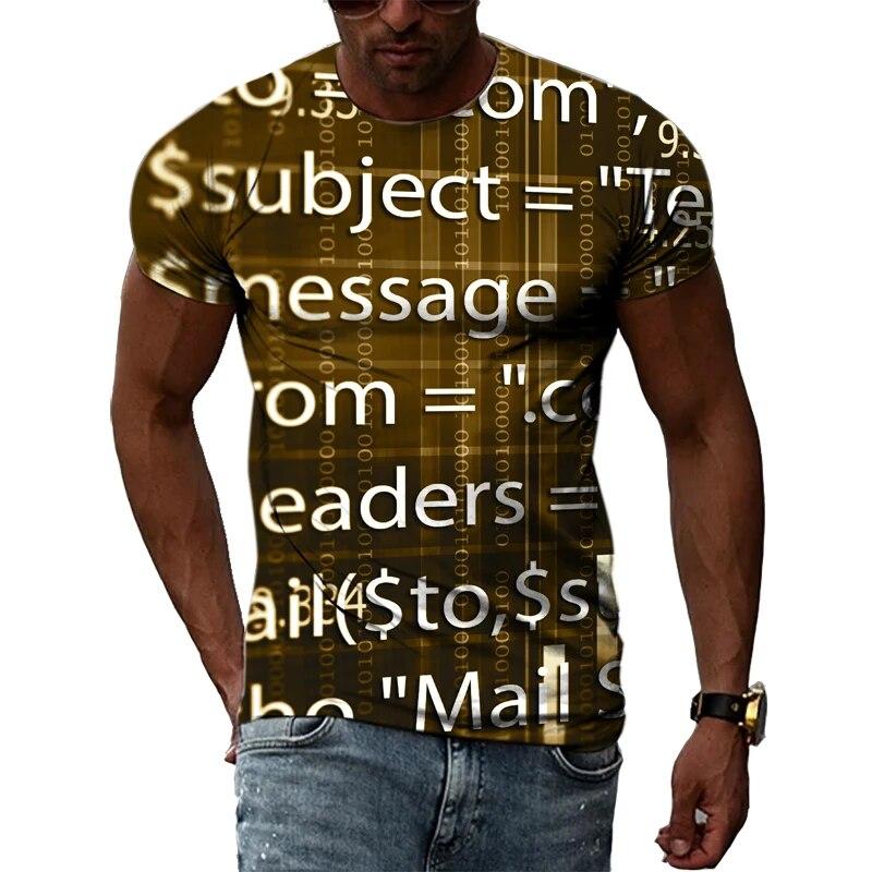 Handsome Men's Technology Element Pattern 3D T-Shirt Hip-Hop Style Casual Round Neck Tops Trendy Street Personality Clothing