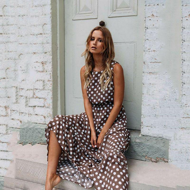 Stylish Womens Sleeveless Polka Dot Maxi Dress Perfect For Summer Beach Holidays