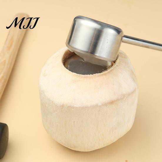 Green Coconut Water Opener Manual Opener/Rubber Hammer/Coconut Meat Grater, Thickened Stainless Steel Hole Easy to Use Maker Puncher, Anti-slip Handle