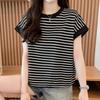 Navava Casual Hem STring STriped Cap Sleeve T shirT nT2544