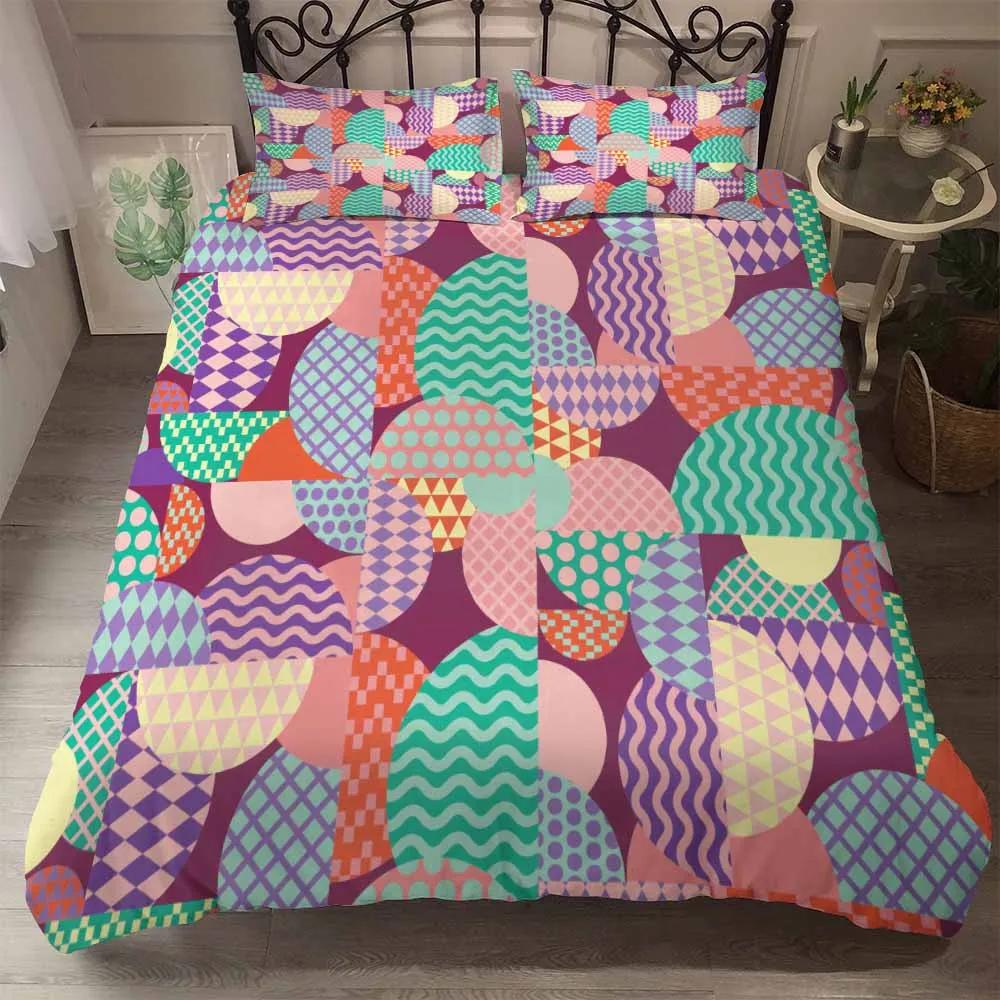 Comforter Bedclothes Microfiber Fabric Circle Elasticity Geometric Style Bedding Red Pink Blue Bedding Ropa De Cama Bed