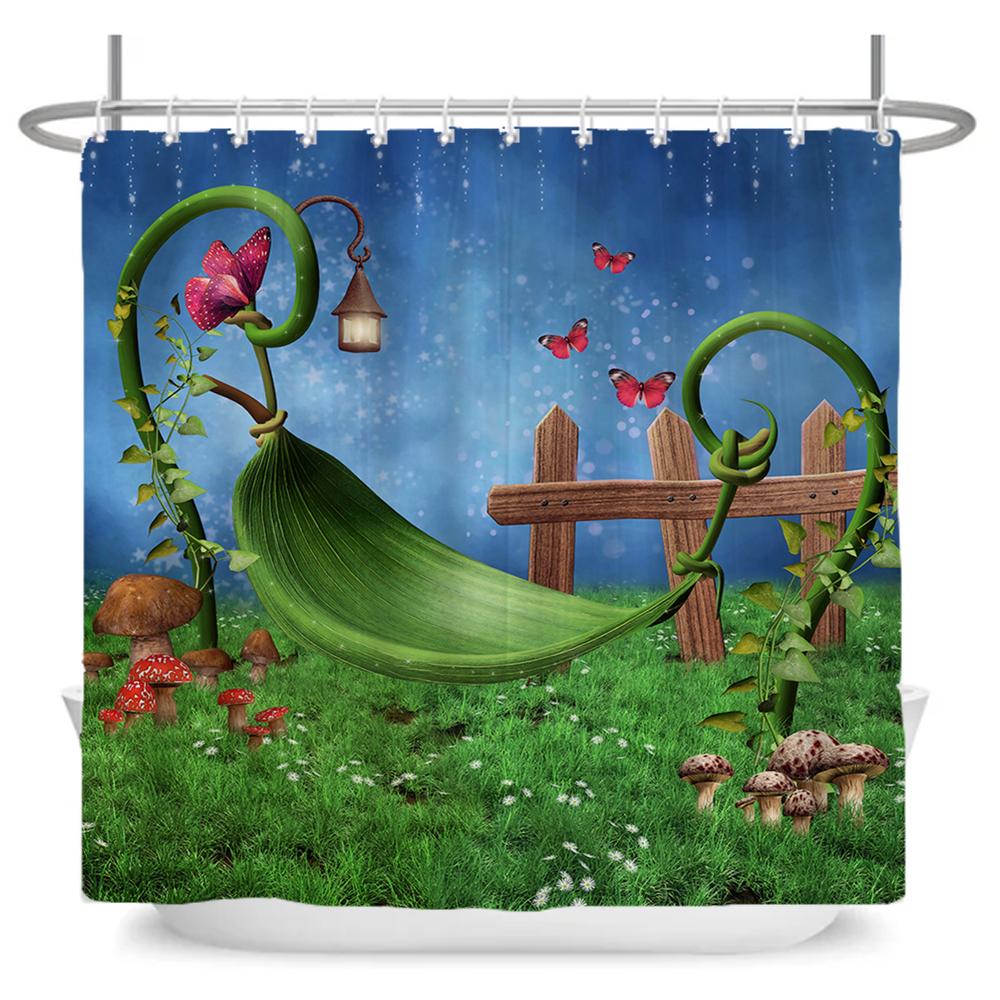 Fairy Tale Forest Waterproof Shower Curtain for Bathroom Cartoon Baby Decoration Bath Curtain Polyester Fabric with hooks
