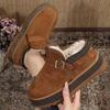Winter Buckle Detor Ankle Boots Women Fashion Shiny Thick Bottom Snow Boots Woman Faux Suede Short Plush Warm Snow Boots Female