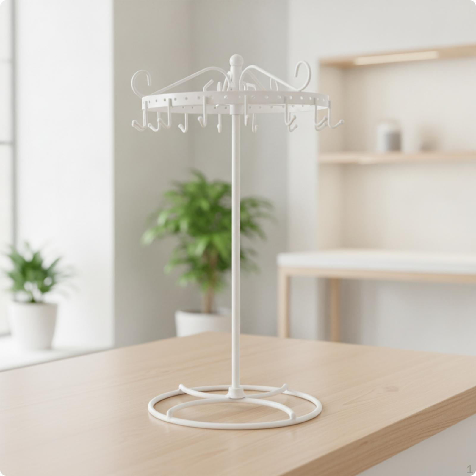 Rotating Necklace Holder Curved Hooks Jewelry Stand Metal White