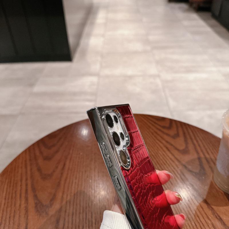 Luxury Plating Crocodile Texture Artificial Leather Phone Case For Samsung S26 Ultra S24 S23 S25 Ultra Plus Bumper Back Cover