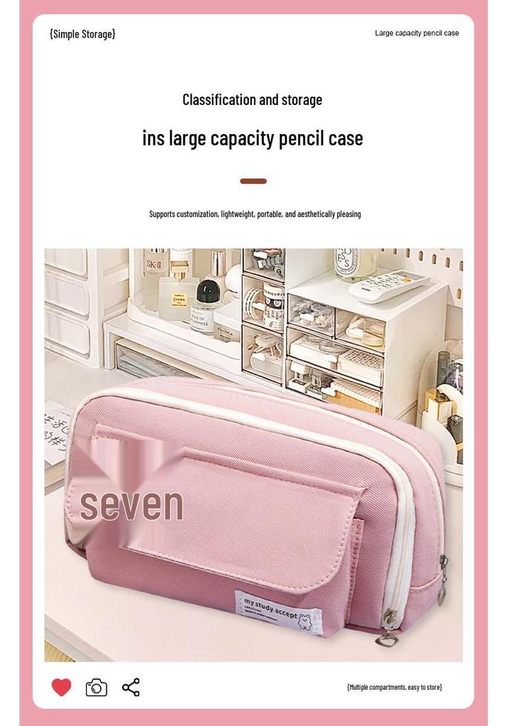 Pencil Case for Girls - Stylish, Soft, Large Capacity, Dirt-Resistant, Multifunctional Oxford Stationery Bag
