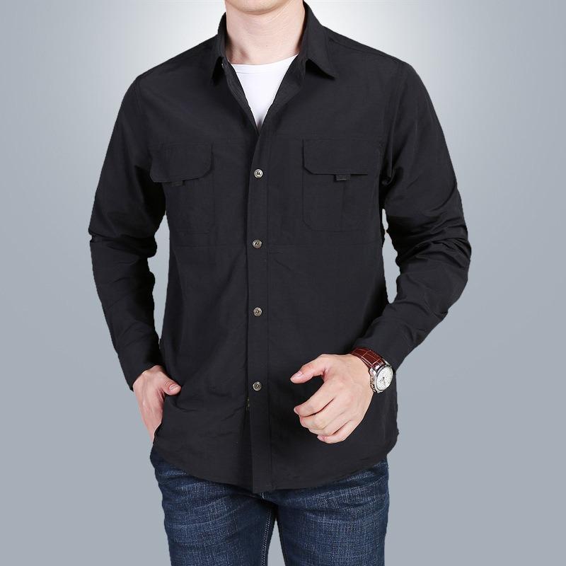 Men S Loose Long Sleeve Quick Dry Casual Shirt For Spring Autumn