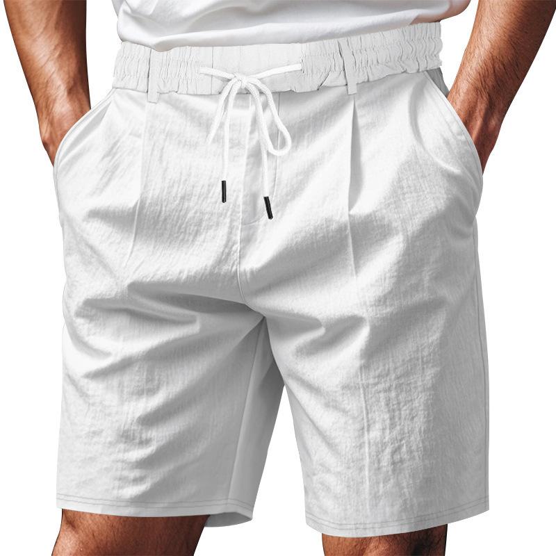 Mens Casual Solid Color Drawstring Waist Shorts S белый