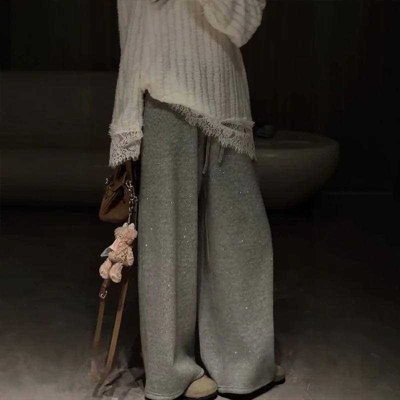 

Women s Winter High Waist Sequin Wide-Leg Velvet Sweatpants M