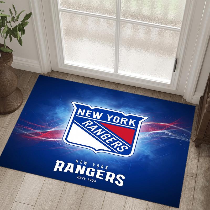 New York Rangers Design Crystal Velvet Carpet Cozy Non?Slip Printed Rug For Bedroom Living Room Entrance