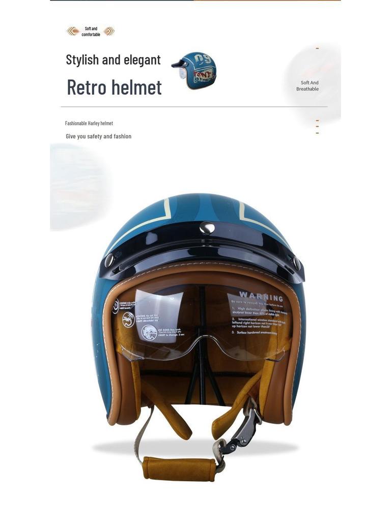 High-Quality Retro Motorcycle Half Helmet with Built-In Goggles for Men and Women