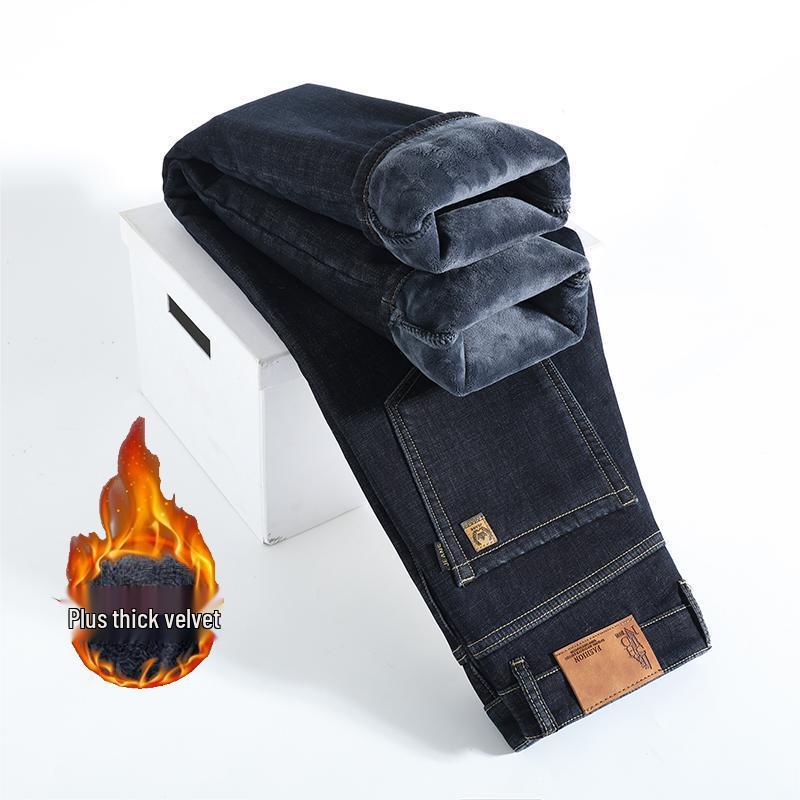 Men's Lambswool Fleece-Lined Winter Jeans - Warm, Loose, Straight-Leg Casual Pants
