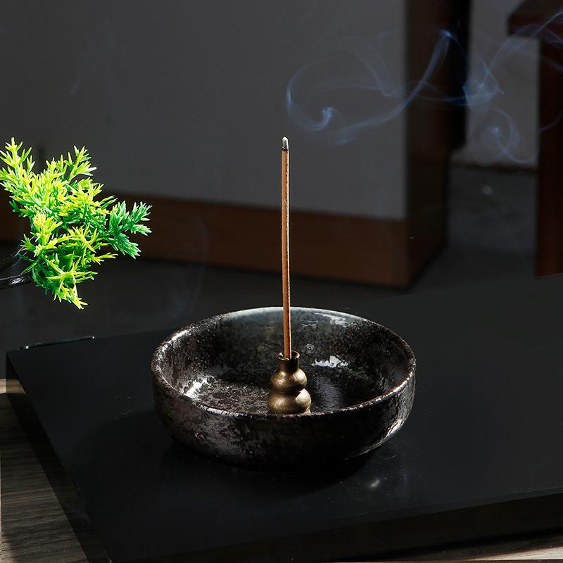 Ceramic Incense Holder Chinese Incense Burner with Ceramic Ashtray Buddhism Supplies Home Decoration