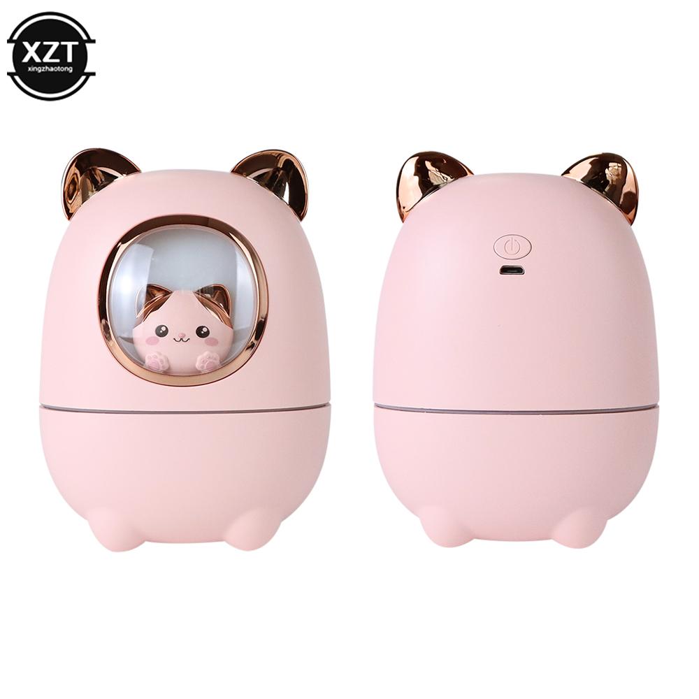 Cartoon Cat Humidifier Cute Style Essential Oil Diffuser with Night Light Desktop Silent Recharging Cooler for Home Car Office