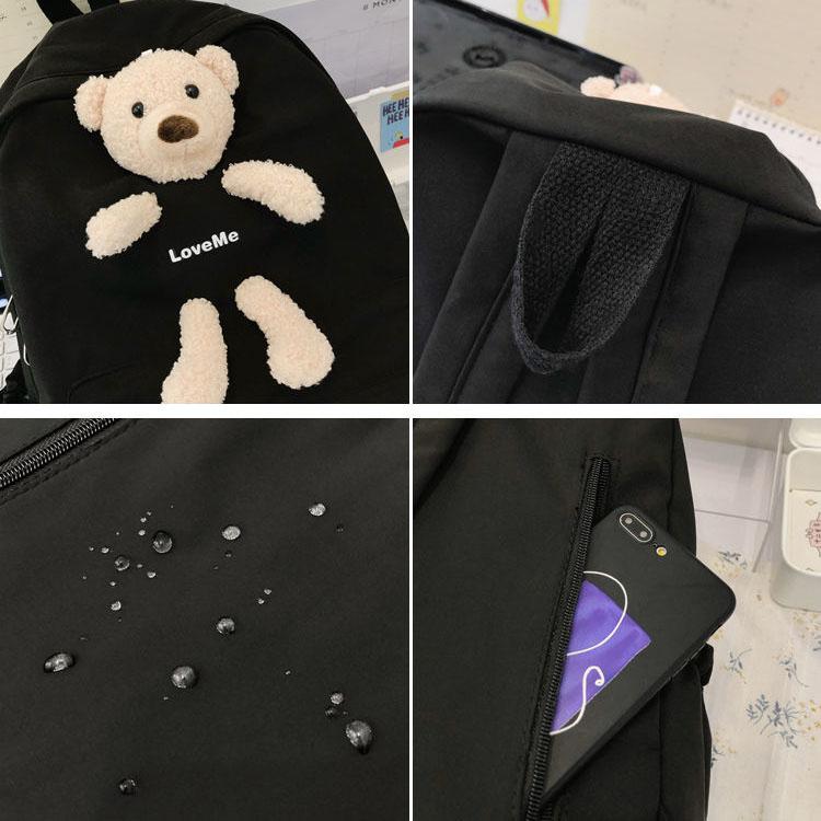 Rucsac drăguț cu urs de desene animate pentru fete, geantă de umăr antifurt de culoare contrastantă, geantă de școală versatilă pentru fete adolescente, rucsac de școală impermeabil