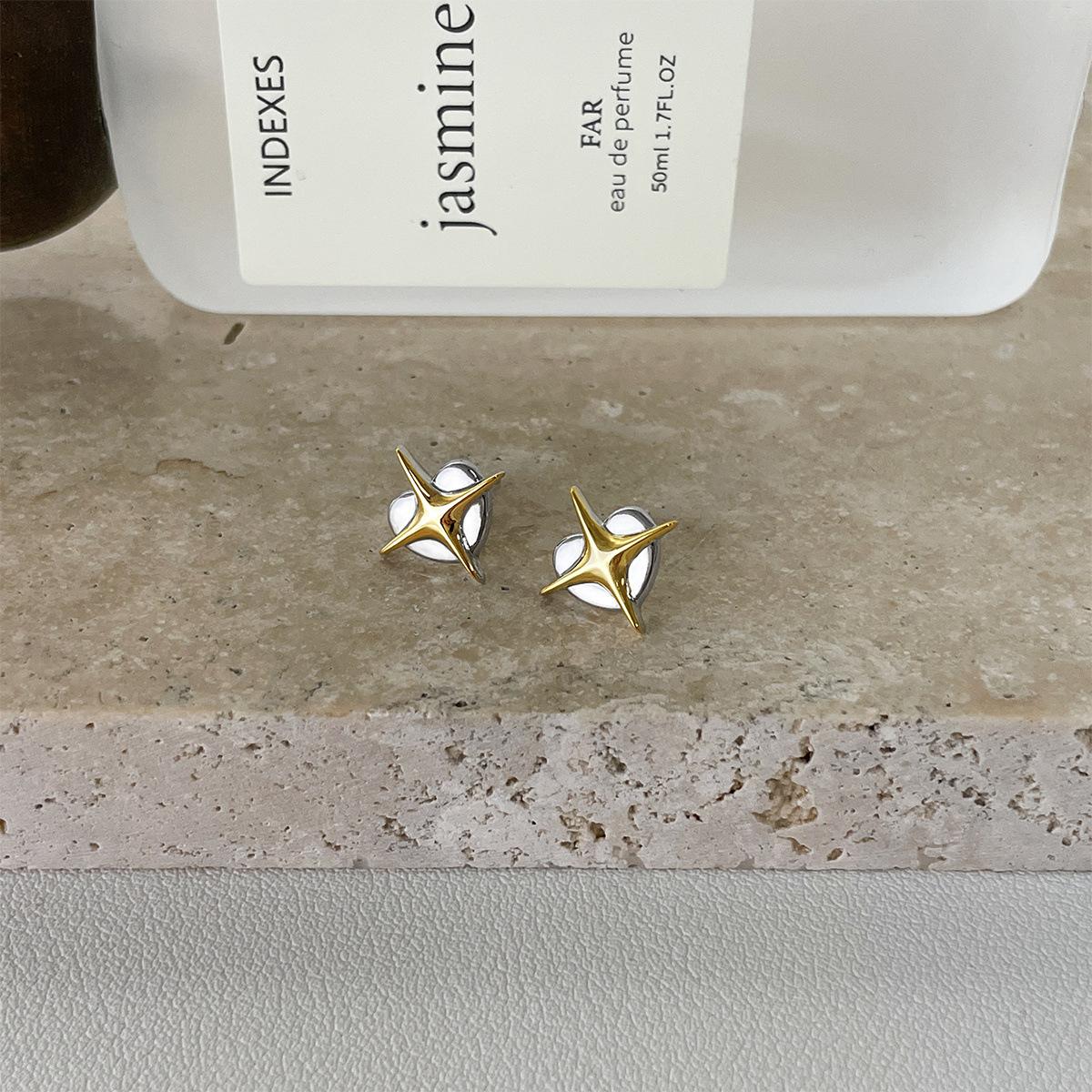 

temperament gold and silver contrasting color love stud earrings women s versatile high-end earrings exquisite fashion star earrings batch A pair of 925 silver needle