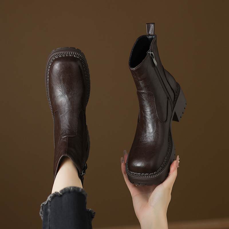 Krazing Pot Microfiber Winter Round Toe Modern Platform Size 33 Boots Size 43 Thick Bottom Women Ankle Boots