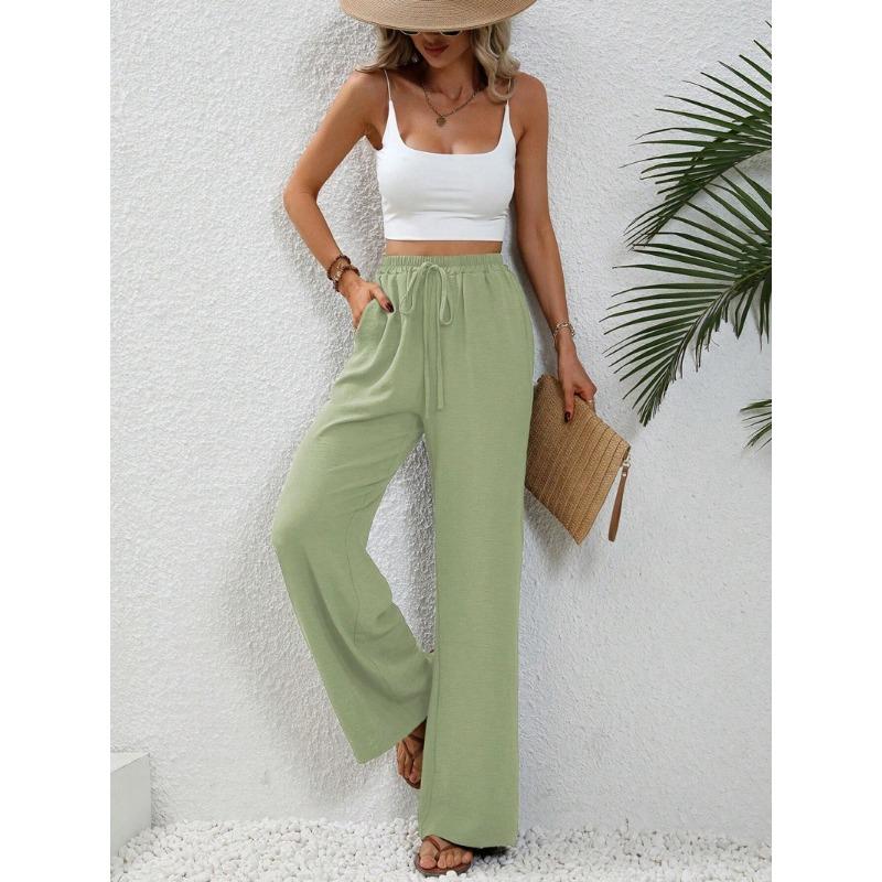 Women's Casual French Comfortable Straight Leg Wide Leg Pants with Pockets for Women