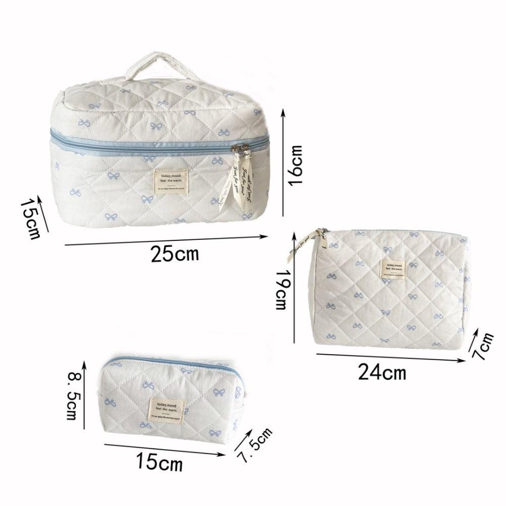 Fashion Blue Bow Women Cosmetic Bag Travel Pouch Large Capacity Makeup Bag 3 Type Zipper Storage Handbag Gifts