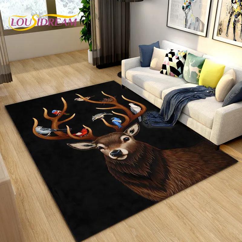 Tapete de área de rena nórdica de alce de desenho animado 3D, tapete de carpete para sala de estar, quarto, sofá, capacho decorativo, tapete de chão antiderrapante para brincadeira de criança