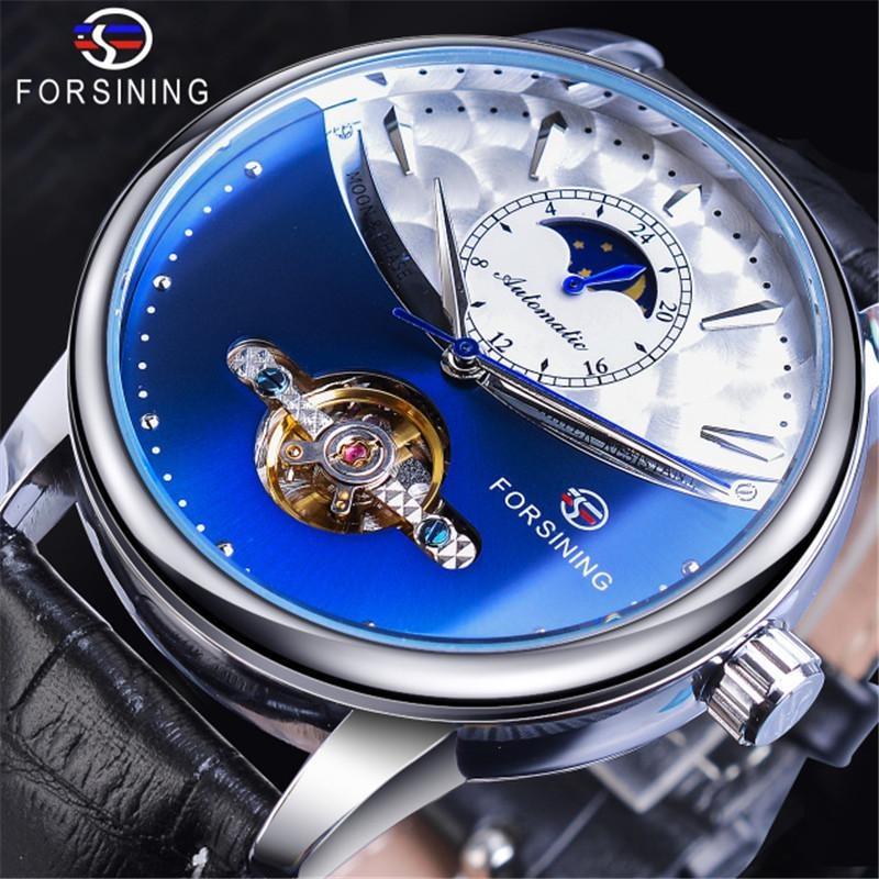 

FORSINING Luxury Automatic Mechanical Watches Mens Sun Moon Phase Tourbillon Watch Waterproof Men Wristwatch синий/серебряный