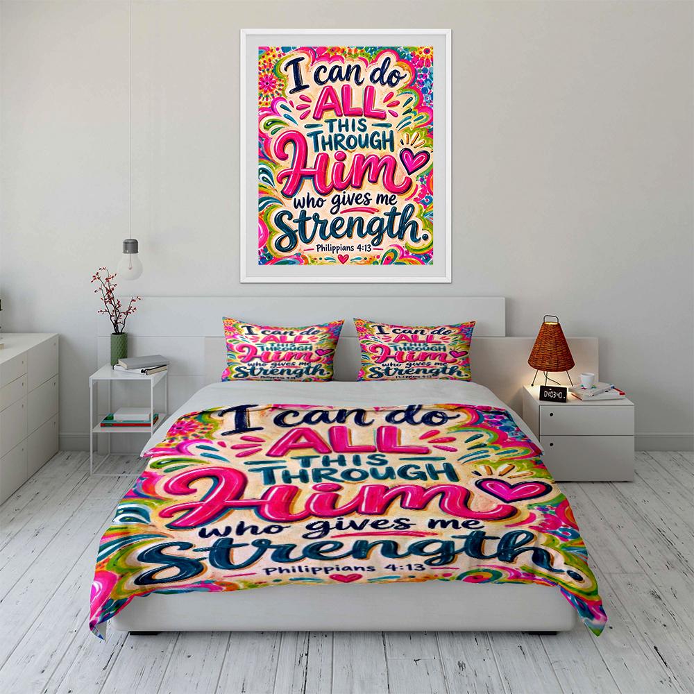 Colorful Christian Bedding Set Philippians 4:13 Bedding set (1 duvet cover, 2 pillowcases, duvet not included)