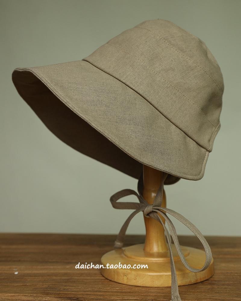 

Шляпа-ведро с ремешком из хлопка и льна, летняя, легкая и дышащая шляпа от солнца, корейская версия шляпы-лоли с защитой от ветра, шляпа для лица M（56-58cm）