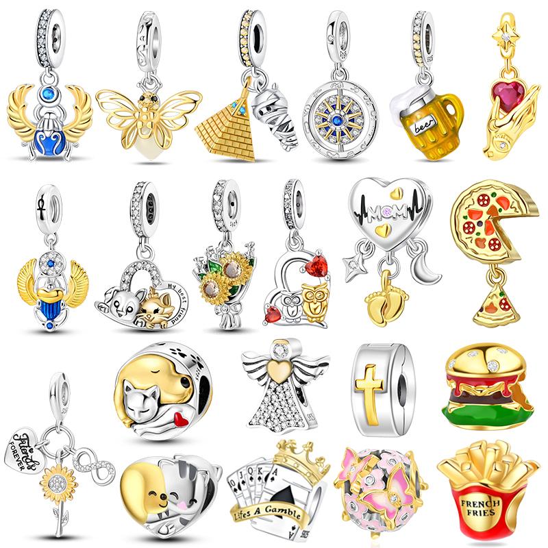 copper Golden Charm Crown Family Tree Safety Chain Hollow Bead Charms Compatible With Authentic Bracelets Women Jewellery Do It Yourself