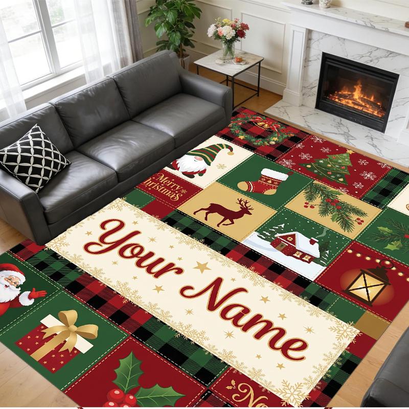 Christmas Custom Name Printed Square Area Rug Soft Non Slip Floor Carpet For Bedroom Holiday Gift