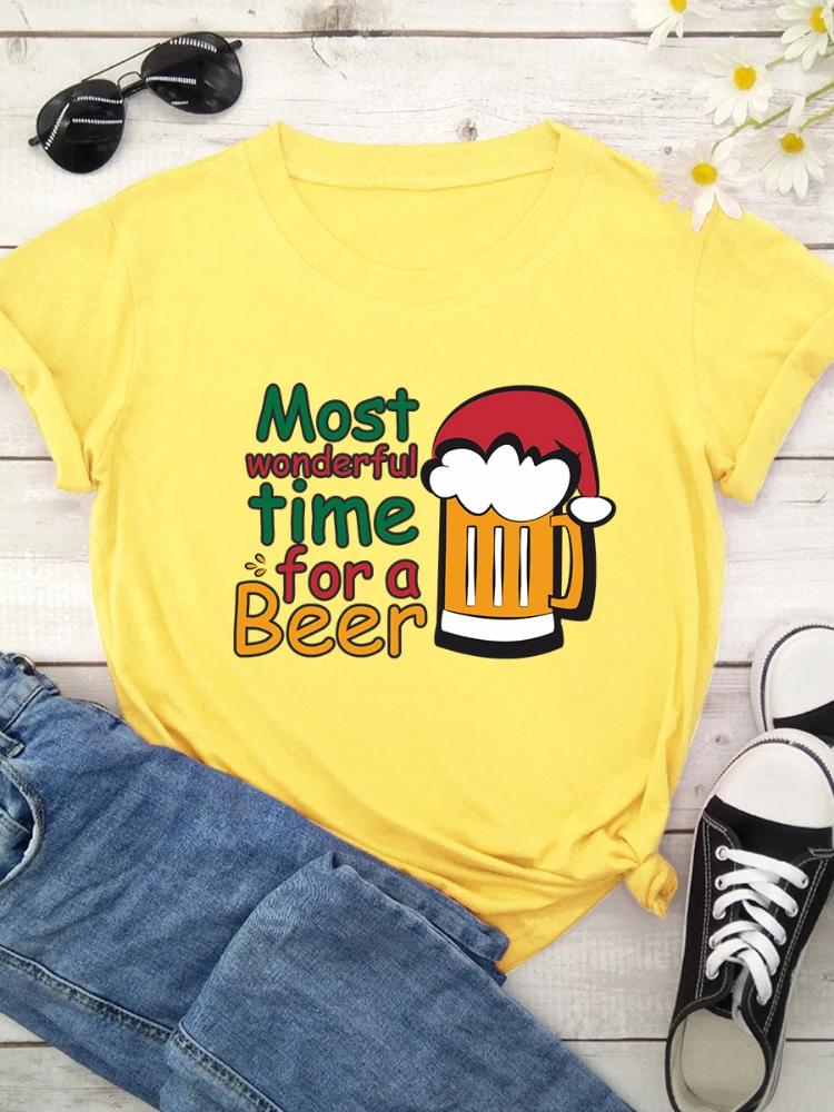 Christmas Best for A Beer Print T Shirt Women Short Sleeve O Neck Loose Tshirt Women Causal Tee Shirt Tops Camisetas Mujer