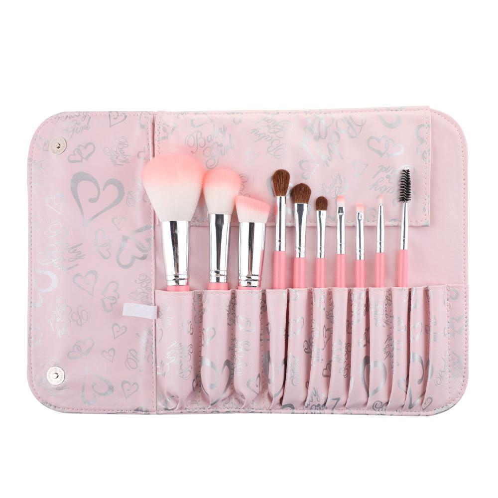 New 10 makeup brush sets, pink full set of eye brushes, beauty tools with brush bags.