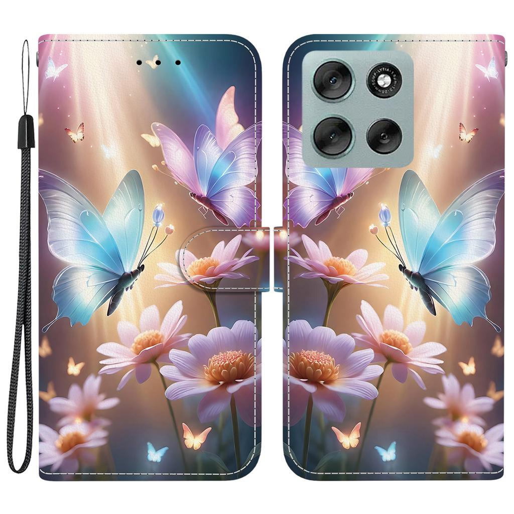 For Motorola Moto G56 5G Case Pattern Printing Anti-Drop Leather Flip Wallet Phone Cover with Lanyard