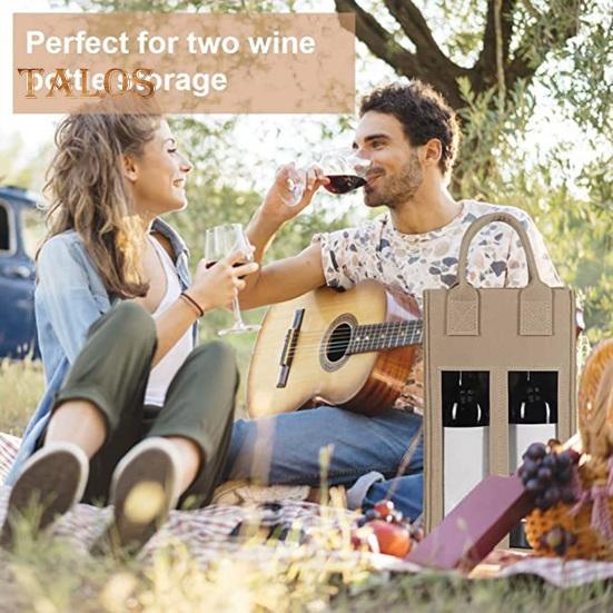 Double Wine Carrier Bag with Portable Handle Shockproof Heavy Duty Felt Reusable Wine Champagne Beer Bottle Tote Handbag Gift