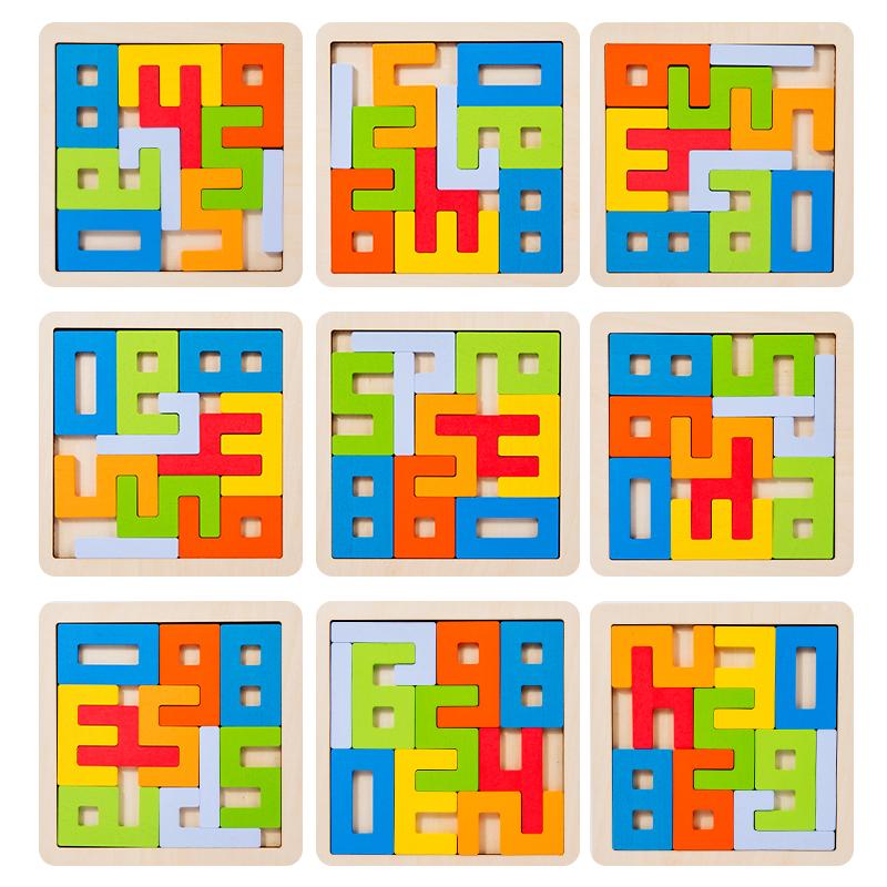 Barevné 3D puzzle dřevěné tangram matematické hračky kostka hra děti předškolní fantazie tvary číslice vzdělávací hračka pro děti
