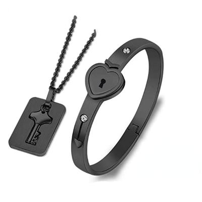 Heart Bracelet Necklace Set Jewelry Stainless Steel Key Pendant Necklace Women Men Lover Couples Valentines Day Gift