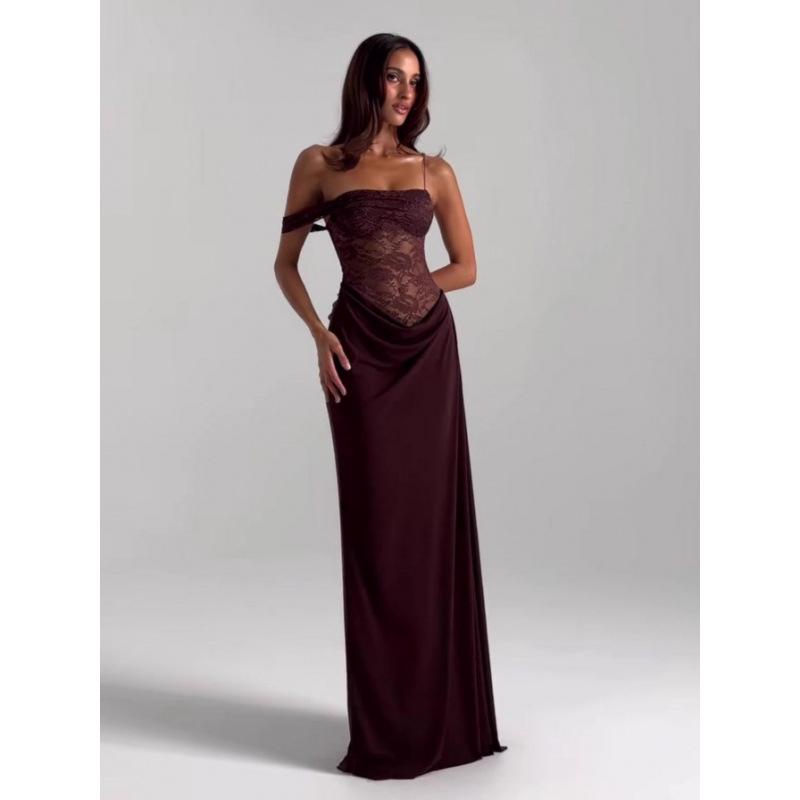2025 Off-Shoulder Lace Strapless High-Waist Hollow Long Solid Dress