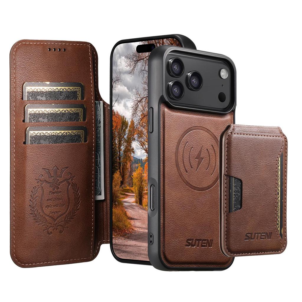 iPhone 17 Pro Flip Case: Card Slot, Magnetic, 3-in-1 Wireless Charger Stand, Leather S25U