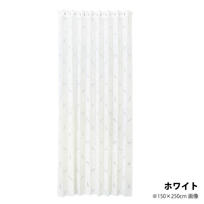 Accordion Curtains with a Cat 250cm x 150cm x Room Divider Long Cute Cat Long Tension Folding Privacy Living Heat UV Air Made in Japan Pattern, 250cm,