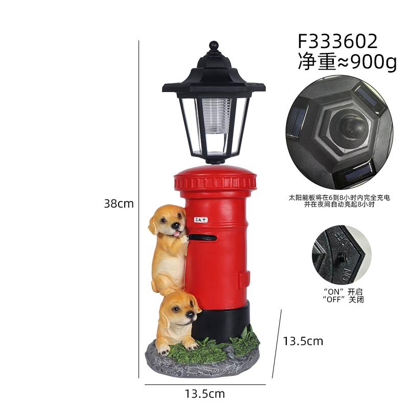 Solar Hexagonal Light with Dog Lying On Mailbox Sculpture Home Garden, Courtyard, Pathway, and Entrance Decorative Light Fixture