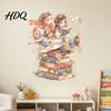 Unique Gift Ideas for Kids Room Pilot Girls Wall Sticker Self-Adhesive Watercolor Airplane and Stacked Book PVC Decal Removable Stickers Nursery
