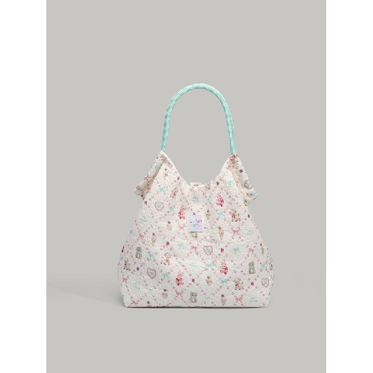 2025 Summer New Lazy Style Korean Version Cute Cartoon Print Canvas Bag Large Capacity Drawstring Shopping Bag