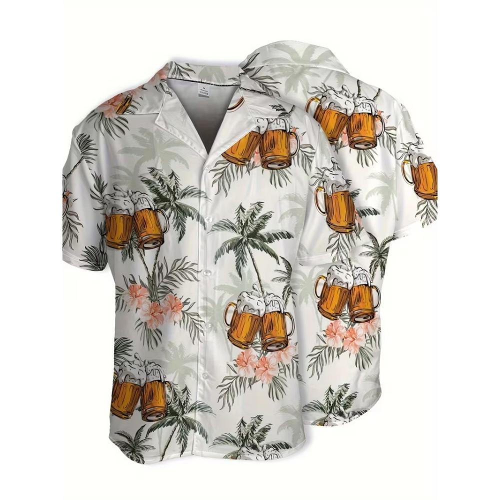 Bierkrug Muster Druck Herrenhemden Hawaii Kurzarm Top Mode Streetwear Freizeit Outdoor Herren- und Damenbekleidung Bluse