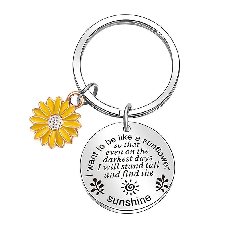 Sunflower Pendant Metal Stainless Steel Keychain For Parents Teachers Handmade Jewelry Gift Key Decoration